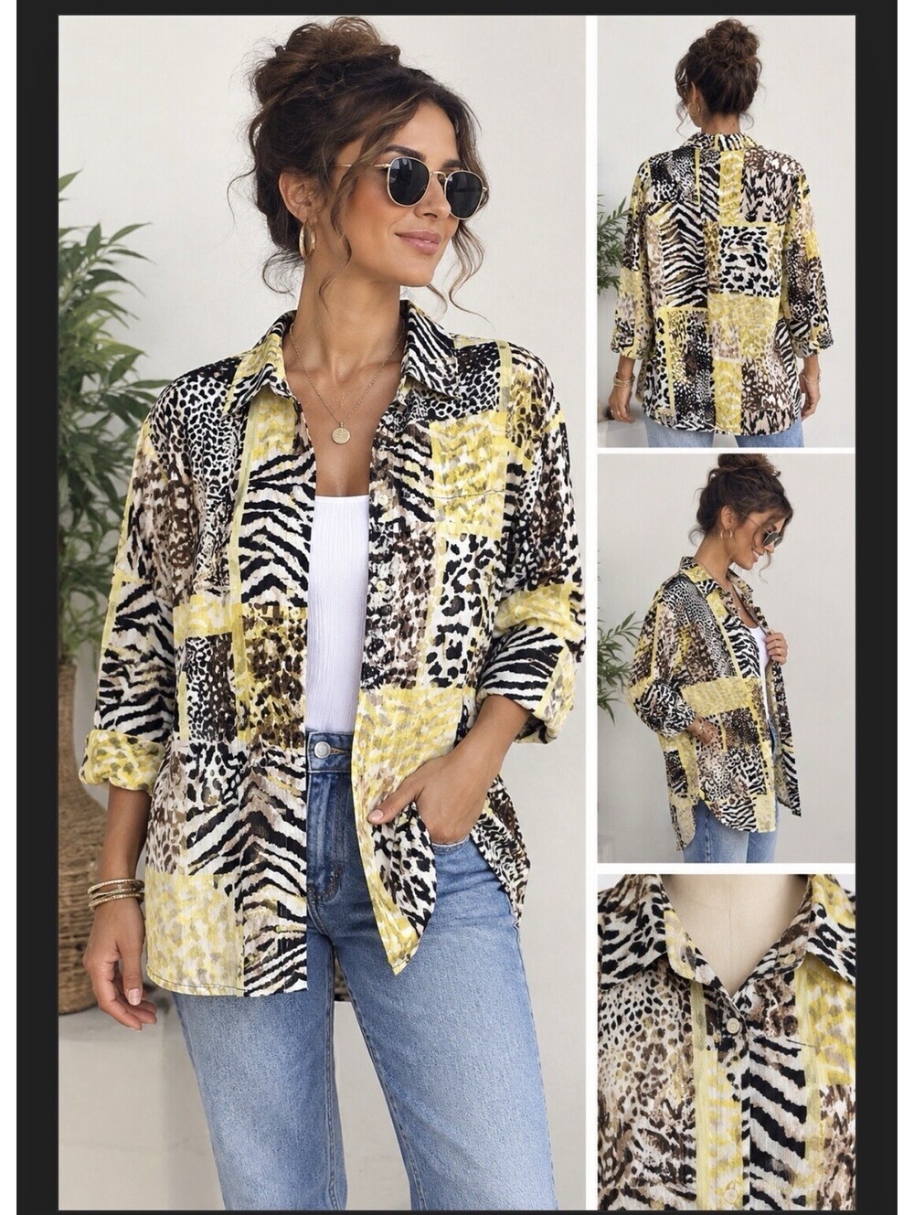 Allison Daley Women’s XL 100% Cotton Mixed Animal Print Button Top